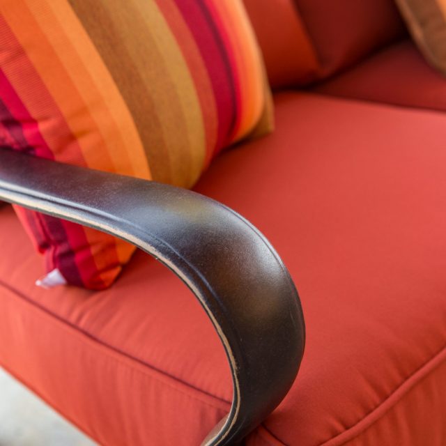 Close up of patio chair arm