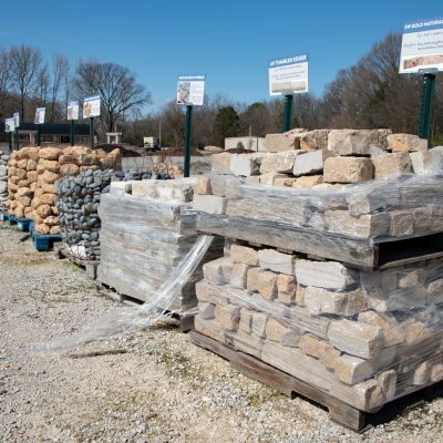 Pallets of landscaping slabs and stones