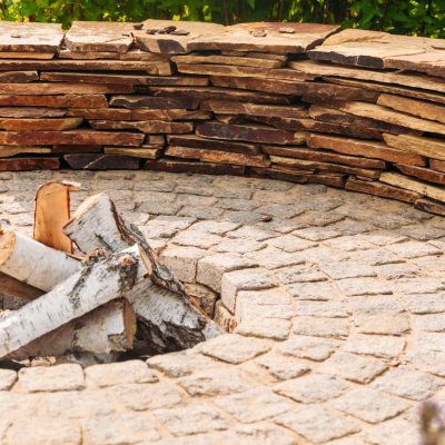 Paver stones building picnic fireplace